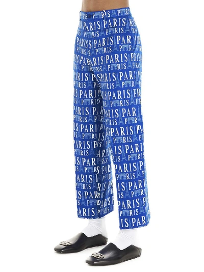 Shop Balenciaga Paris Printed Pants In Blue