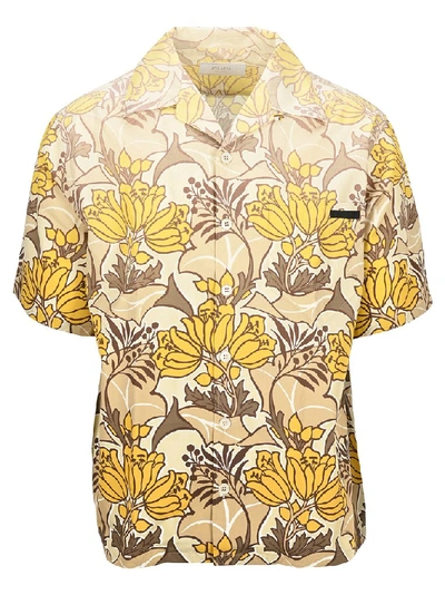 Shop Prada Floral Print Short Sleeve Shirt In Multi