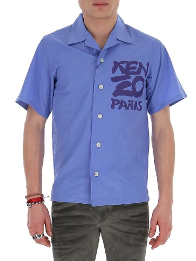 Shop Kenzo Logo Printed Short Sleeve Shirt In Blue