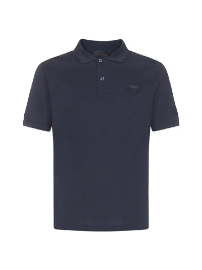 Shop Prada Logo Patch Polo Shirt In Navy