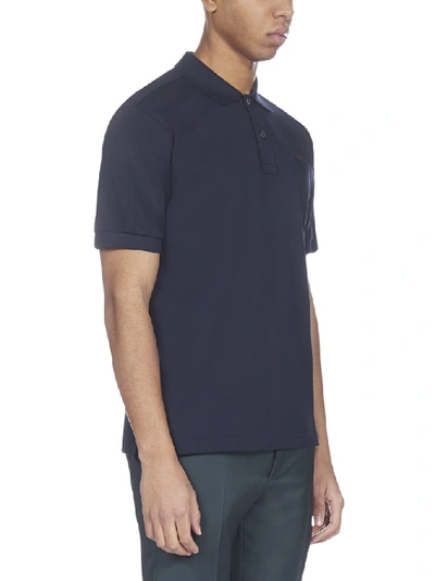 Shop Prada Logo Patch Polo Shirt In Navy