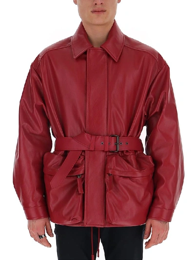 Shop Prada Belted Jacket In Red