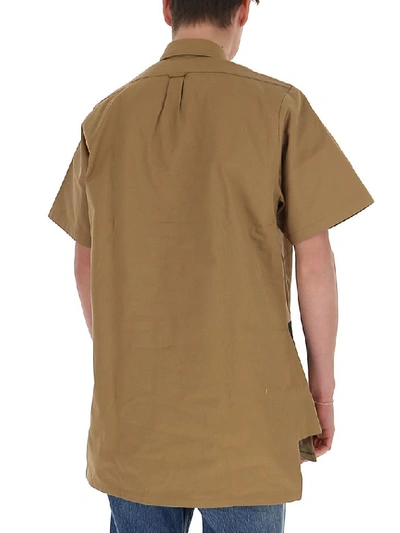 Shop Prada Logo Patch Short Sleeve Shirt In Beige