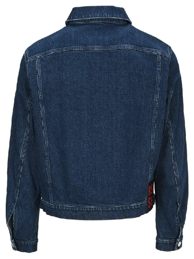 Shop Raf Simons Badges Motif Denim Jacket In Blue