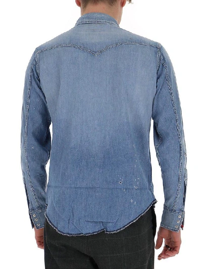 Shop Saint Laurent Distressed Denim Shirt In Blue