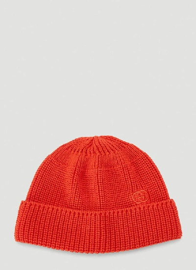 Shop Gucci Embroidered Logo Beanie Hat In Red