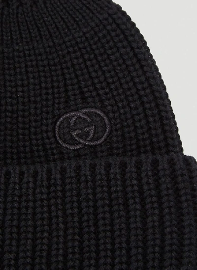 Shop Gucci Embroidered Logo Beanie Hat In Black