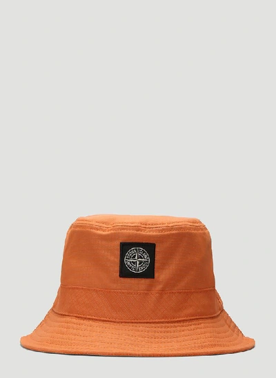 Shop Stone Island Logo Patch Bucket Hat In Orange