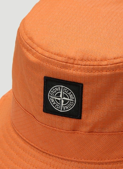 Shop Stone Island Logo Patch Bucket Hat In Orange