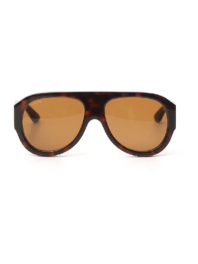 Shop Gucci Eyewear Aviator Frame Sunglasses In Brown
