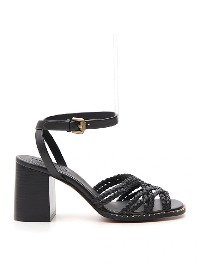 Shop See By Chloé Braided Block Heel Sandals In Black