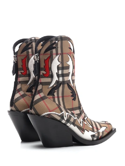 Shop Burberry Topstitch Appliqué Vintage Check Boots In Multi