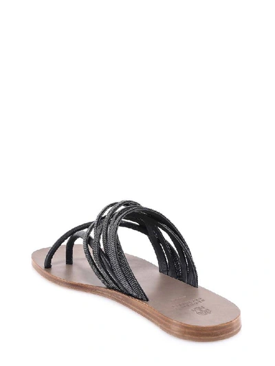 Shop Brunello Cucinelli Embellished Straps Thong Sandals In Black