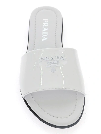 Shop Prada Logo Plaque Slides In White