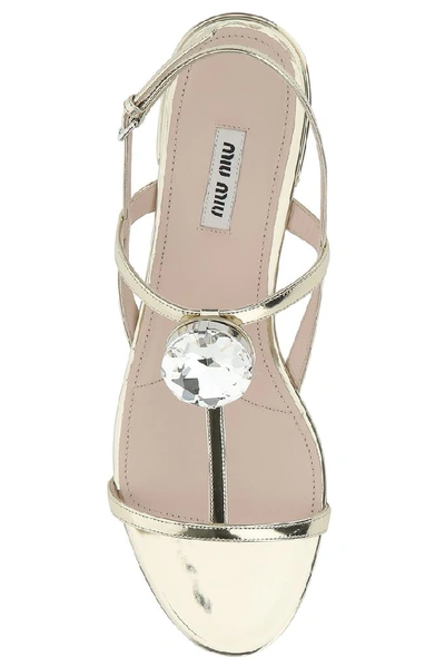 Shop Miu Miu Crystsal Embellished Sandals In Gold