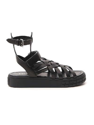 Shop Prada Woven Strapped Sandals In Black