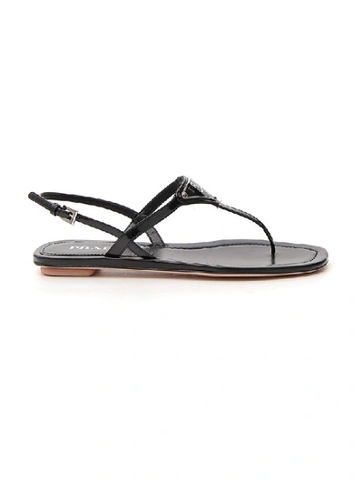 Shop Prada Logo Plaque Thong Sandals In Black