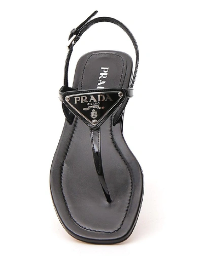 Shop Prada Logo Plaque Thong Sandals In Black