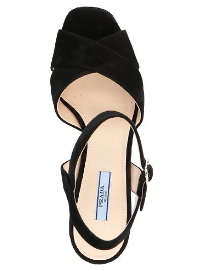 Shop Prada Crossover Platform Sandals In Black