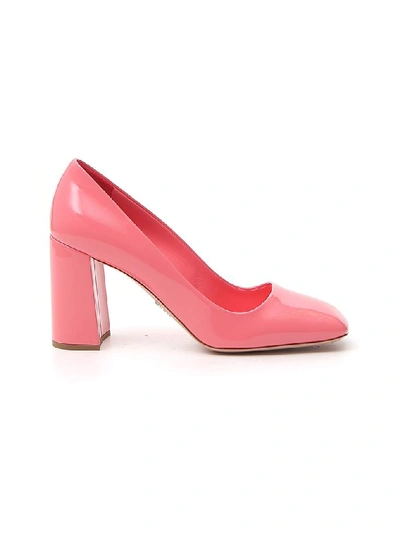 Shop Prada Square Toe Block Heel Pumps In Pink