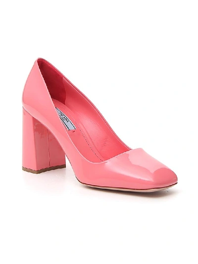 Shop Prada Square Toe Block Heel Pumps In Pink