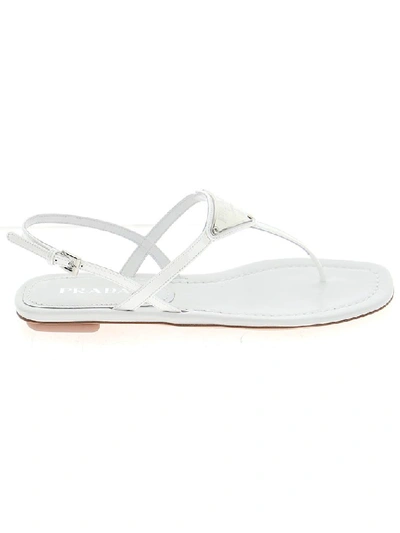 Shop Prada Logo Plaque Thong Sandals In White