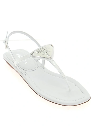 Shop Prada Logo Plaque Thong Sandals In White