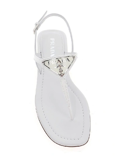 Shop Prada Logo Plaque Thong Sandals In White