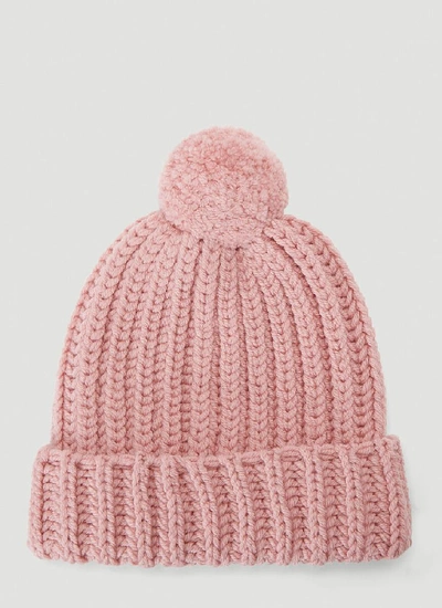 Shop Gucci Logo Patch Pom Pom Beanie In Pink