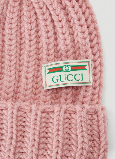 Shop Gucci Logo Patch Pom Pom Beanie In Pink