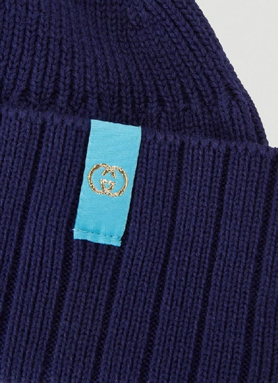Shop Gucci Logo Patch Beanie In Blue