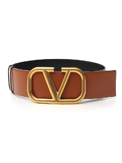 Shop Valentino Vlogo Buckle Belt In Brown