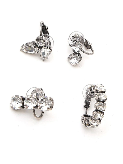 Shop Saint Laurent Crystal Embellished Earring Set In Silver