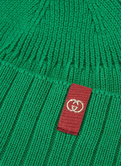 Shop Gucci Logo Patch Beanie In Green