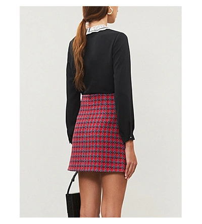 Shop Sandro Plaid Wool Mini Skirt In Red