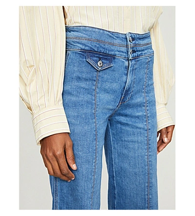 Shop Veronica Beard Ember Wide-leg High-rise Stretch-denim Jeans In Powdered Ocean