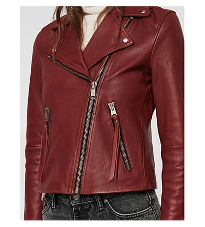 Shop Allsaints Dalby Leather Biker Jacket In Brick Red