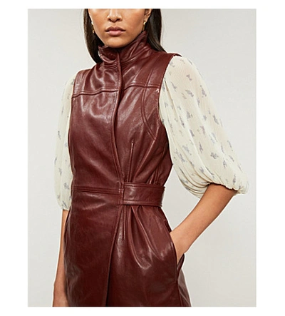 Shop Ganni Sleeveless Lamb-leather Wrap Dress In Decadent+chocolate