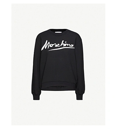 Shop Moschino Logo-print Cotton-jersey Jumper In Black