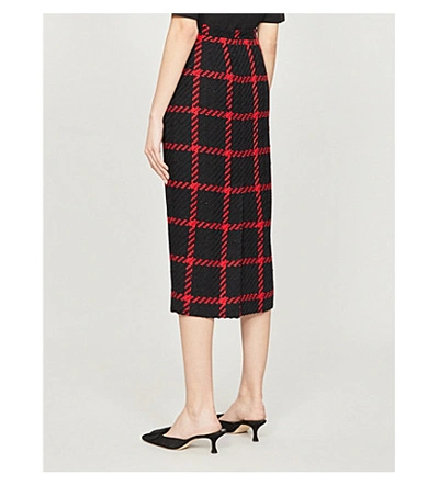 Shop Alessandra Rich Check-print High-waist Tweed Skirt In Black Red