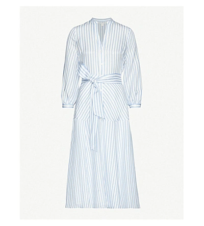 Shop Veronica Beard Jenna Striped Woven Midi Wrap Dress In Blue White
