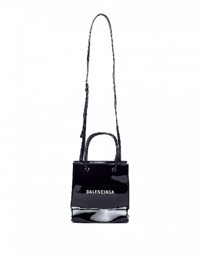 Shop Balenciaga Patent Leather Shopping Tote Xxs In Black