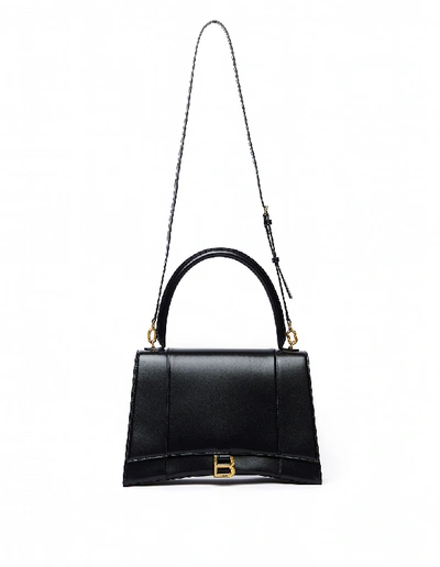 Shop Balenciaga Black Leather Medium Hourglass Bag In White