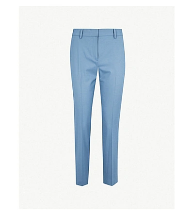 Shop Theory Treeca Cropped Stretch-wool Tapered Trousers In Blue Willow
