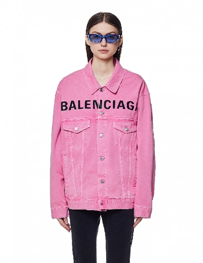 Shop Balenciaga Pink Denim Jacket