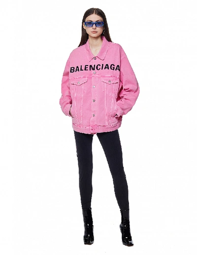 Shop Balenciaga Pink Denim Jacket