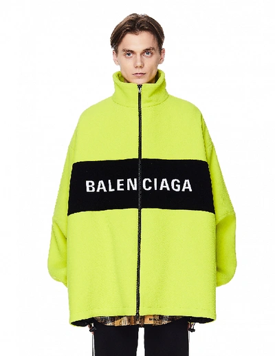 Shop Balenciaga Neon Yellow Logo Printed Jacket