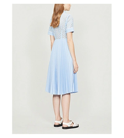 Shop Claudie Pierlot Broderie Anglaise Pleated Cotton Midi Dress In Bleuciel