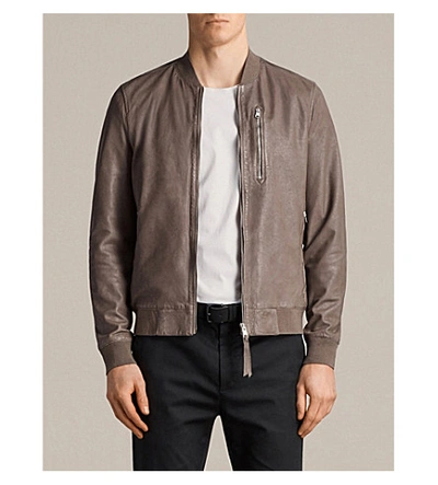 Shop Allsaints Kino Leather Bomber Jacket In Gravel