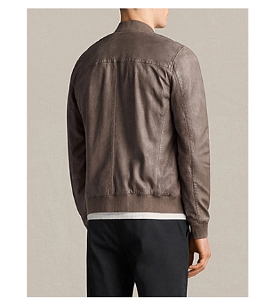 Shop Allsaints Kino Leather Bomber Jacket In Gravel